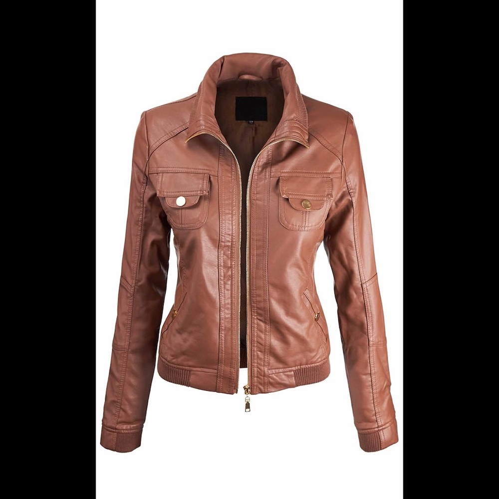 Faux tan leather jacket